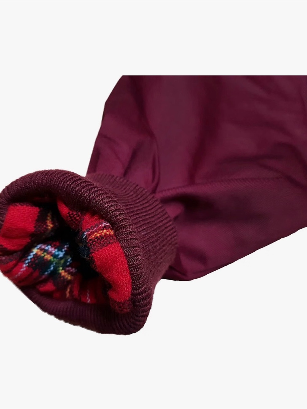 Men's Burgundy Bomber Jacket with Tartan Lining - Picture 4 of 4